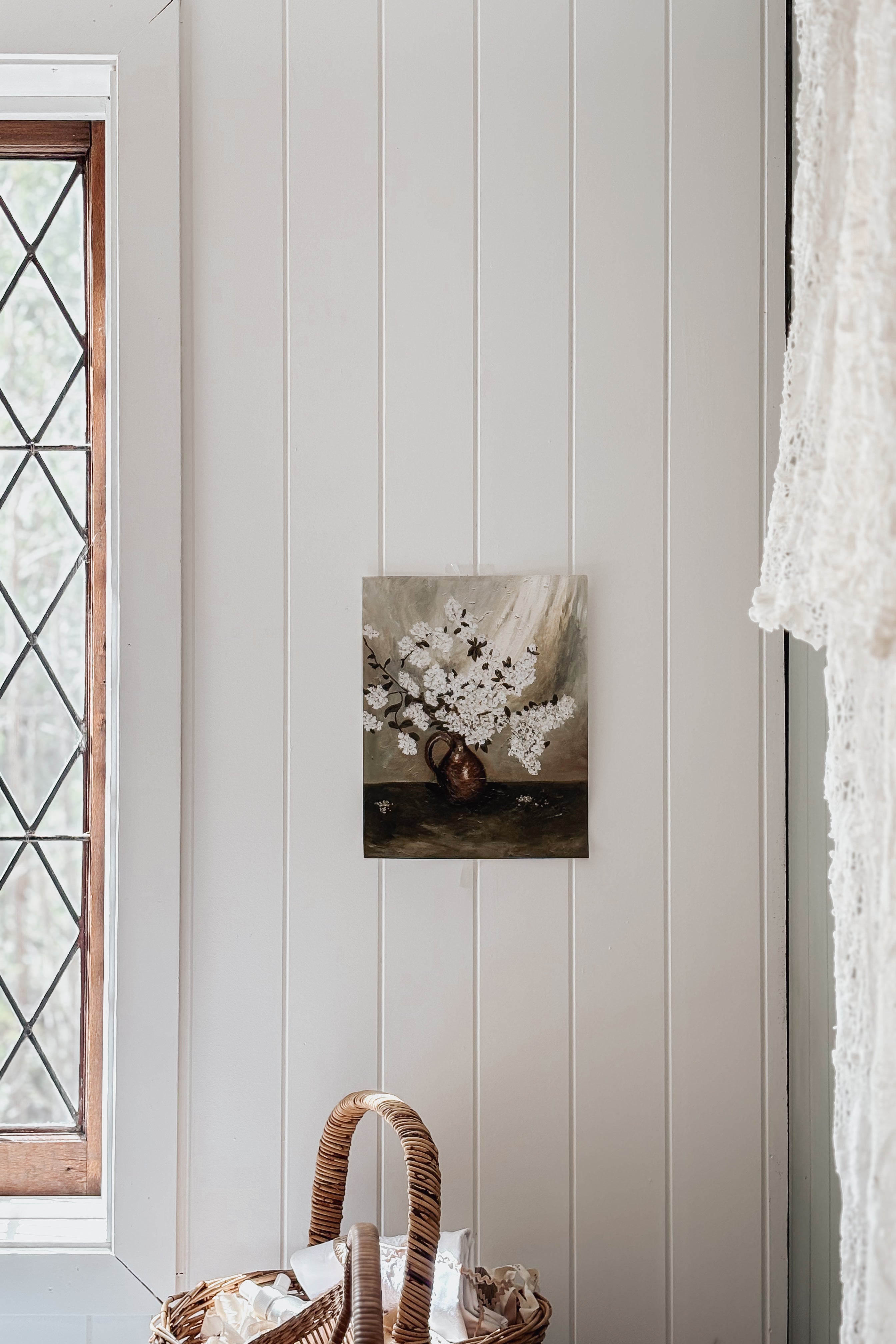 Bridal Veil Flowers in Little Brown Jug | Art Print Meadowsweet Farmhouse
