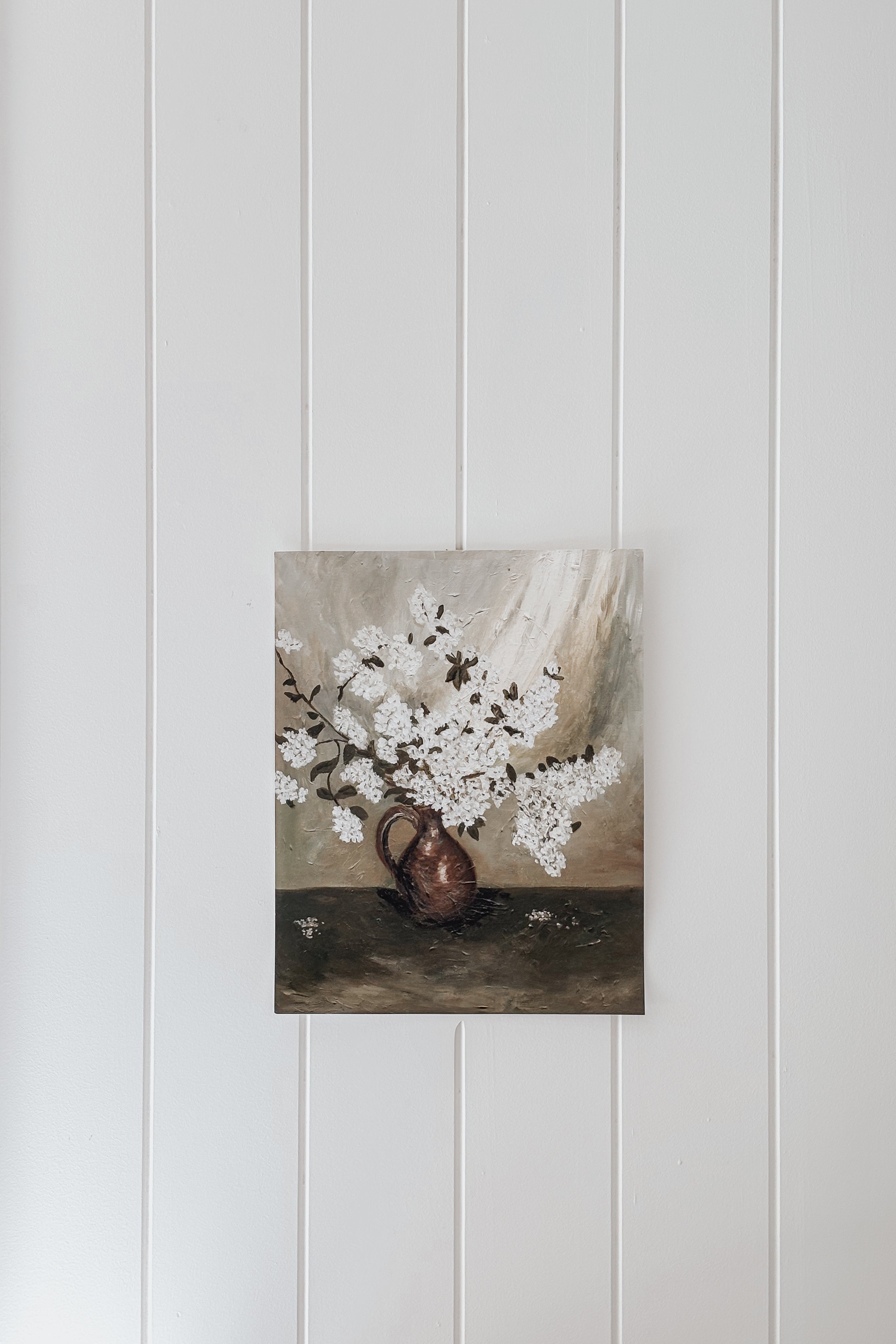 Bridal Veil Flowers in Little Brown Jug | Art Print Meadowsweet Farmhouse